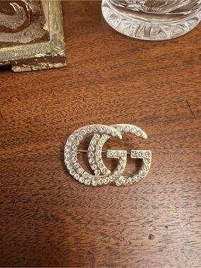 Fashion GG Gold Brooch with Crystal Accents NWT